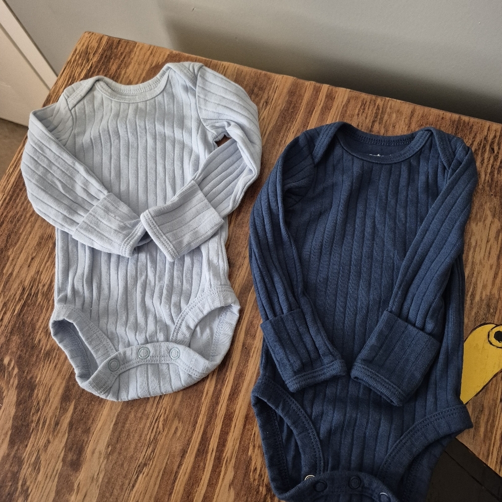 Carter's Ribbed Bodysuits in Light Blue and Navy